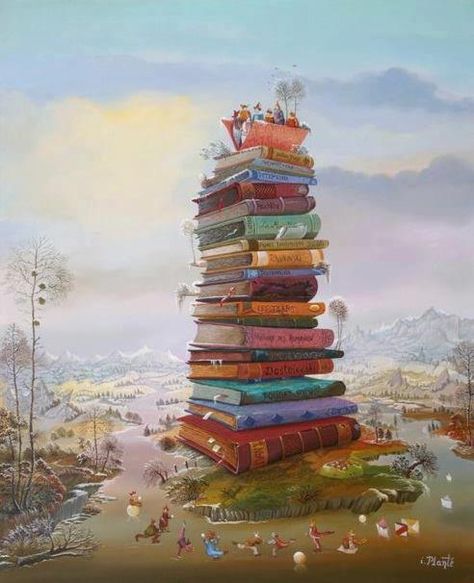 a mountain of knowledge A Stack Of Books, Marjolein Bastin, World Of Books, I Love Reading, 판타지 아트, Stack Of Books, Book Nooks, I Love Books, Children's Book Illustration