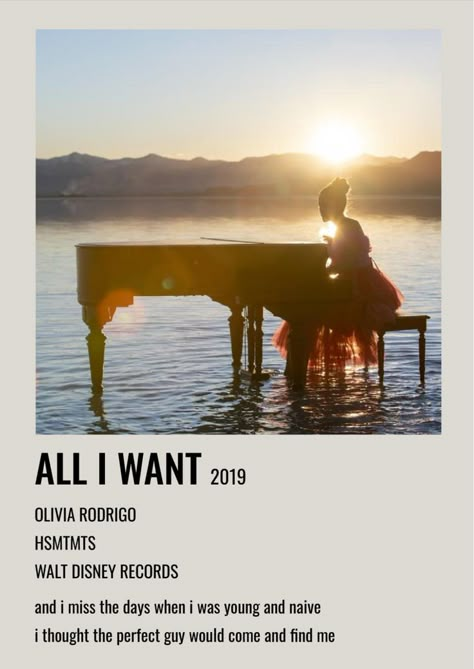 Alternative Minimalist Album Covers Olivia Rodrigo, Olivia Rodrigo Album Poster, Olivia Rodrigo Disney, All I Want Olivia Rodrigo, Song Cards, Olivia Song, High School Musical The Musical, Music Poster Ideas, Vintage Music Posters