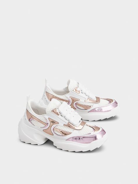 Viv' on the Run Sneakers in leather and fabric White Woman RVW75640850U9H39M1V19 | Roger Vivier Jeweled Bag, Roger Vivier, On The Run, Boot Pumps, Best Bags, White Ribbon, Small Leather Goods, Pump Shoes, Bridal Collection