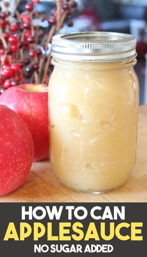 Canning applesauce is an easy water bath canning recipe for beginners! This applesauce recipe has no sugar added and can be made without a canner! Learning how to make and can applesauce at home is a great skill to have! #Recipes #Canning #ForBeginners How To Can Applesauce, Applesauce Recipes Canning, Can Applesauce, Canning Applesauce, Canned Applesauce, Water Bath Canning Recipes, Canning Apples, Applesauce Recipe, Recipe For Beginners