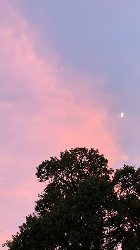 Random Sunset Pics, Cloud Pics Sky, Pink Sky Instagram Story, Pink Sky With Moon, Pink Skies Aesthetic, Moon Pink Aesthetic, Pink Moon Aesthetic, Pink Night Sky, Pink Sky Aesthetic