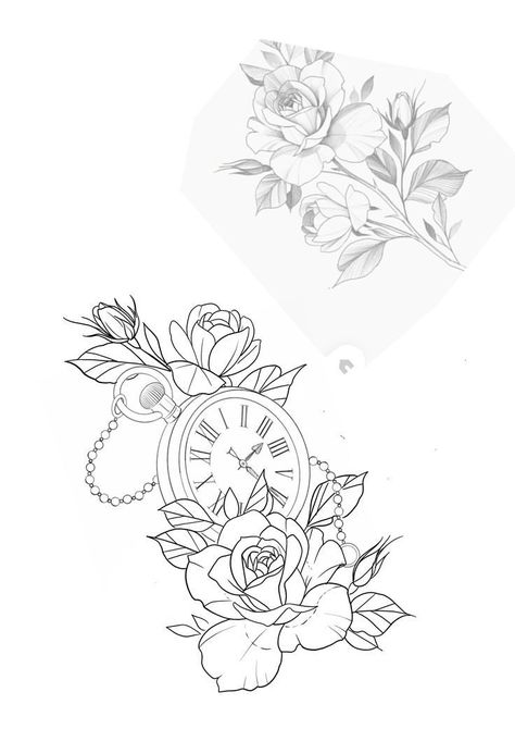 Pocket Watch Tattoo Design, Rosas Vector, Watch Tattoo Design, Side Thigh Tattoos, Clock Drawings, Pocket Watch Tattoos, Compass Rose Tattoo, Best Couple Tattoos, Egyptian Tattoo Sleeve