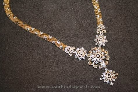 Latest Diamond Haram Designs, Diamond Long Necklace Designs Latest Diamond Necklace Designs, Long Diamond Necklace, Diamond Haram, Haram Designs, Gold Jewelry Simple Necklace, Gold Necklace Indian Bridal Jewelry, Diamond Necklace Designs, Snowflake Pendant, Diamond Jewelry Necklace