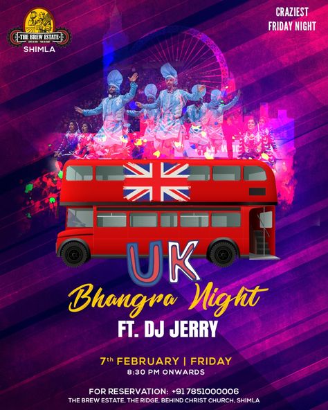 Keep yourself warmed up for the intense Desi Punjabi beats with a international Tadka of UK by DJ Jerry. Time- 20:30 PM For Queries Contact : +91-07851000006, 9888788887 Visit: www.brewestate.in  #TBE #TheBrewEstate #LiveMusic #NightLife #shimla #Bar #Pub #PubLife #Beer #CraftBeer #Brewery #Microbrewery #BrewPub #BeerLovers #LoveforBeer #Cuisine #Food #Snacks #Drinks #Cocktail Hyderabad Pub Snap, Punjabi Night, Bollywood Night Poster, Crazy Friday, Oia Bangalore Pub, Brewery Bhavana, Dance Event, Shimla, Food Snacks