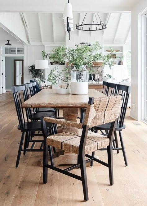 Club Dining Chairs, Coastal Dining Room Black Chairs, Chairs With Black Dining Table, Black Woven Dining Chairs, Rustic Modern Dining Chairs, Black And Wood Dining Chairs, Woven Chairs Dining, Modern Farmhouse Dining Room Chairs, Wood Table Black Chairs Dining Rooms