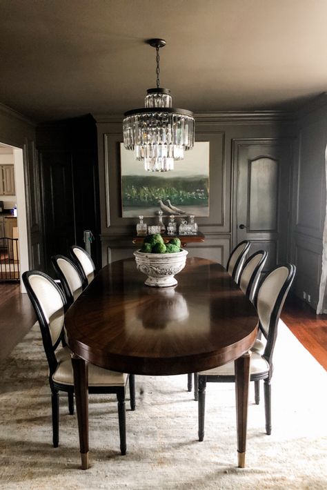 Black Antique Dining Table, Art Deco Dining Room Dining Tables, Dining Room Table Oval, Dark Wood Antique Dining Room Table, Louis Xvi Dining Room, Art Deco Dining Table And Chairs, Dining Room Chandelier Crystal, Antique French Dining Chairs, Dark Oval Dining Table