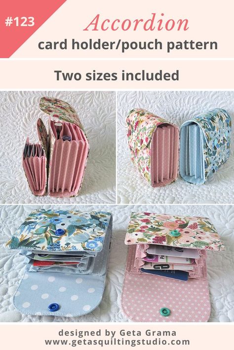 Accordion Pouch Sewing Patterns, Accordion Wallet Pattern Free, Small Wallet Diy, Diy Accordion Wallet, Card Purse Pattern, Credit Card Wallet Pattern, Diy Wallet Pattern, Card Wallet Pattern, Card Holder Pattern