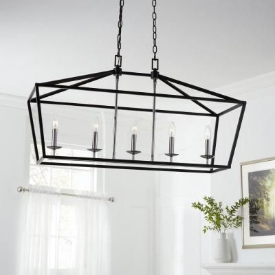 Black Chandelier Dining Room, Light Bulb Design, Cage Chandelier, Island Chandelier, Dining Room Light Fixtures, Farmhouse Chandelier, Beautiful Chandelier, Farmhouse Lighting, Linear Chandelier