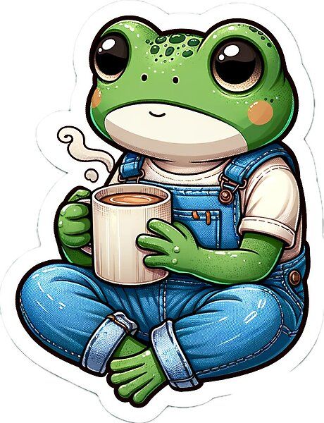 Baby frog drinking coffee by MellowPeach | Redbubble Frog Drinking Coffee, Wearing Overalls, Frog Tattoo, Baby Frog, Coffee Tattoos, Frog Tattoos, Kids Throw Pillows, Small Tattoos For Guys, Notebook Gifts