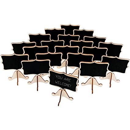 20 Pcs Wood Mini Chalkboard Signs with Support Easels, Place Cards, Small Rectangle Chalkboards Blackboard for Weddings, Birthday Parties, Table Numbers, Message Board Signs and Event Decorations Mini Chalkboard Signs, Wedding Chalkboard Signs, Mini Chalkboards, Food Signs, Label Christmas, Black Board, Birthday Party Tables, Sign Display, Display Board