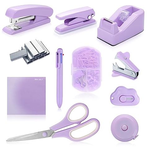 Lilac School Supplies, Purple School Supplies, Purple Office Supplies, Purple Desk, Purple Office, Purple Room Decor, Staple Remover, Stationery Obsession, Cute Office Supplies