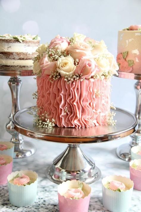 6" Cake Trio!!  by Cake! By Jennifer Riley  - http://cakesdecor.com/cakes/262263-6-cake-trio Cake And Cupcakes, Ruffle Cake, Gorgeous Cakes, Floral Cake, Occasion Cakes, Naha, Fancy Cakes, Food Cakes, Cake Decorating Techniques