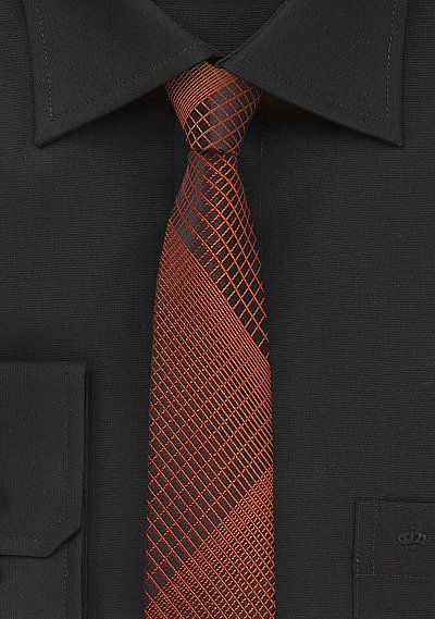 Skinny+Designer+Tie+in+Black+and+Copper Copper And Grey, Auburn Brown, Shade Of Brown, Mens Fashion Style, Brown Tie, Designer Ties, Ties Mens, Auburn, Geometric Print