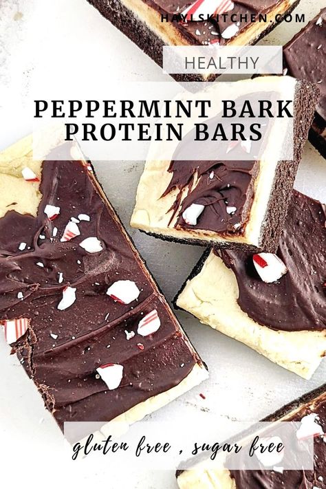 Greek Yogurt Peppermint Bark, Protein Peppermint Bark, Protein Christmas Recipes, Healthy Peppermint Bark, Peppermint Protein Powder Recipes, Protein Bark Recipe, Macro Friendly Christmas Treats, Protein Holiday Treats, High Protein Christmas Recipes