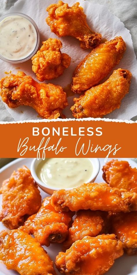 🍗 Craving spicy, crispy goodness? These Crispy Boneless Buffalo Wings are the ultimate appetizer for game nights, parties, or weekend treats! Made with juicy chicken pieces, golden breading, and tossed in a tangy Buffalo sauce, they’re simple to make and impossible to resist. Serve with ranch or blue cheese dip for extra indulgence! 🧄🔥 #BuffaloWings #ChickenRecipes #EasyAppetizers #GameDaySnacks #PartyFoodIdeas #SpicyEats #FoodieFaves 🍴 Boneless Buffalo Wings, Buffalo Hot Wings, Buffalo Chicken Bites, Buffalo Recipe, Blue Cheese Dip, Buffalo Wild Wings, Shredded Chicken Recipes, Chicken Pieces, Game Day Snacks