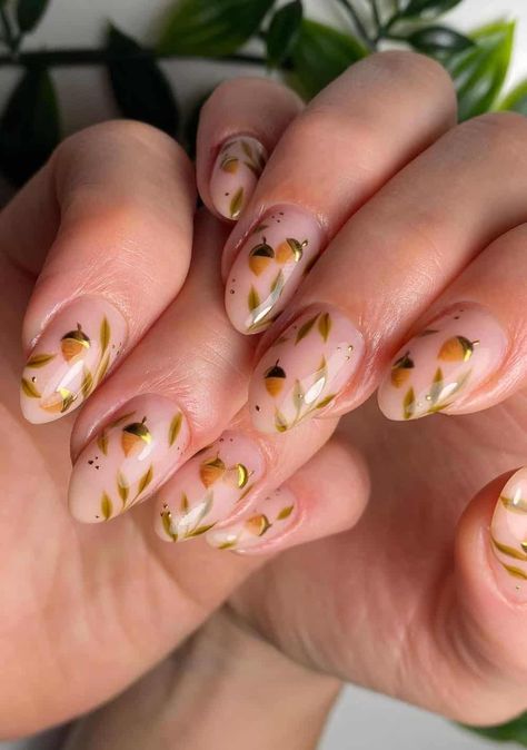 40  Stunning Thanksgiving Nails We're Oh-So Grateful For! Acorn Nails, Clear Jelly Nails, Leaf Nails, Nails Painted, Festive Nails, Wardrobe Building, Cute Summer Nail Designs, Thanksgiving Nail Designs, Nagellack Trends