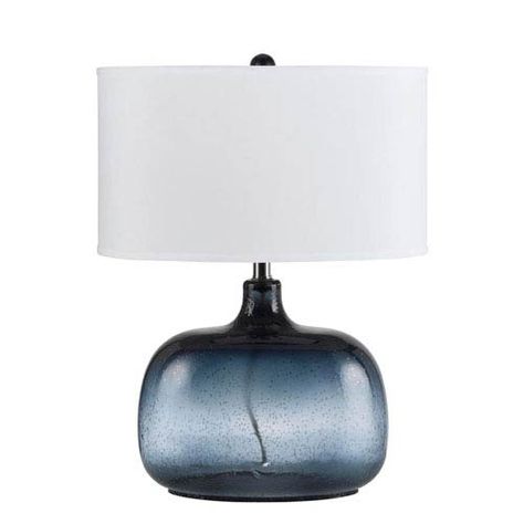 Cal Lighting Christi Navy Blue Glass Table Lamp Bo 2263tb | Bellacor Blue Glass Lamp, Seeded Glass, Bubble Glass, Glass Table Lamp, Ocean Blue, Glass Lighting, Fabric Shades, Glass Lamp, Glass Table