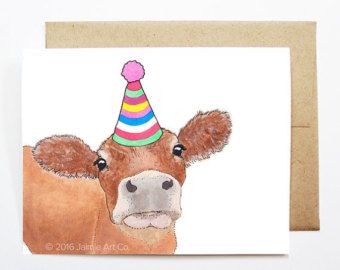 Cow Card, Birthday Cow, Happy Birthday Animals, Baby Birthday Card, Kids Birthday Card, Grandma Birthday Card, Happy Birthday Art, Watercolor Birthday Cards, Cow Birthday