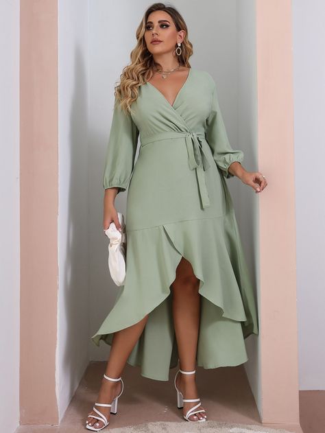 Mint Green Elegant  Three Quarter Length Sleeve Polyester Plain A Line  Non-Stretch Spring/Fall Plus Size Dresses Nb 574, Prada Loafers, Big Shoulders, Light Dress, Short Homecoming Dress, Onitsuka Tiger, Stunning Outfits, Summer Wedding Dress, Boxer Shorts