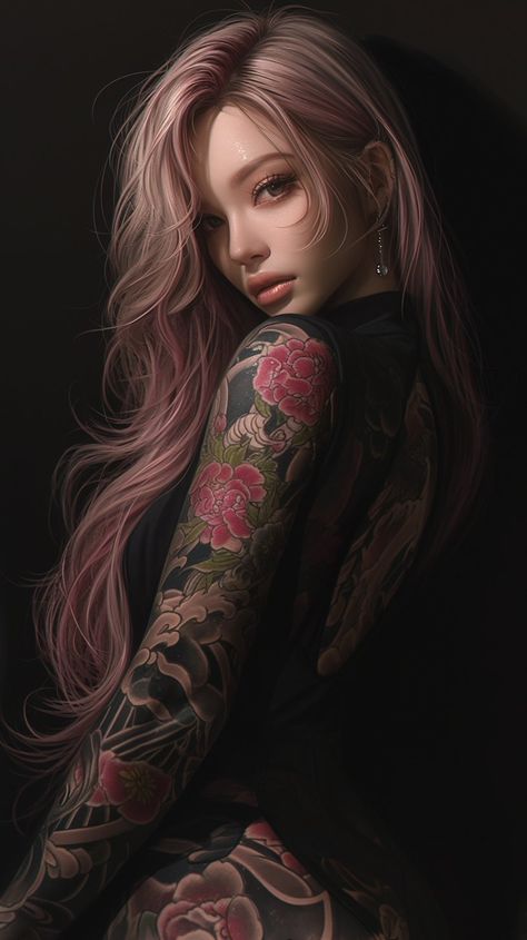 Image Cool Female Tattoos, Digital Art Styles, Female Character Art, Butterfly Wings Art, Mujeres Tattoo, Cyberpunk Female, Tears Art, Female Artwork, Tattoed Women