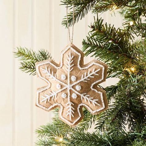 Felt Ornaments & Tree Decor | West Elm German Felt Ornaments, Embroidered Snowflake Ornament, Embroidered Name Ornaments, Snowflake Felt Ornament, Felt Holiday Crafts, Felt Embroidered Christmas Ornaments, Felt Embroidered Ornaments, Gingerbread Felt Ornaments, Felt Embroidery Ornaments