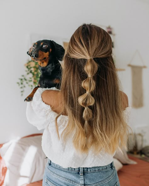 Hair inspiration: learn how to do a bubble braid half up halp down. Bridesmaid Hair Bubble Braid, Half Up Half Down Bubble Braids, Fun Half Up Half Down Hairstyles, Bubble Braid Updo, Bubble Braid Half Up Half Down, Half Up Half Down Braided Hairstyles, Bubble Hairstyles, Heartless Hairstyles, Hairstyles Half Up Half Down