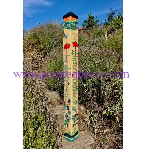 Personalized Art Poles – Painted Peace - the Art of Stephanie Burgess Dear Art, Peace Pole, Art Pole, Garden Totems, Garden Poles, Pole Art, Garden Posts, Hanging Succulents, Raised Planter