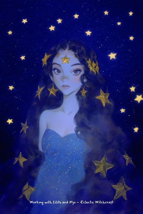 Be captivated by the celestial beauty of Nyx, adorned with the glimmer of the night sky. This portrait embodies the starry essence of the night goddess. Join us on the blog for an enchanting journey with Nyx and her starlit path to empowerment. Galaxy Woman Art, Nyx The Goddess Of Night, Celestial Being Aesthetic, Star Person Art, Night Sky Costume, Celestial Art Goddesses, Celestial Art Illustrations, Celestial Beings Art, Sleep Goddess