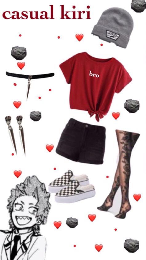 kiri inspired casual look w/ some spikyness ! <3 Kirishima Outfit, Kirishima Inspired Outfit, Kirishima Costume Redesign, Kirishima Cosplay, Kirishima In His Hero Costume, Character Inspired Outfits, Casual Cosplay, My Hero Academia, Casual Looks