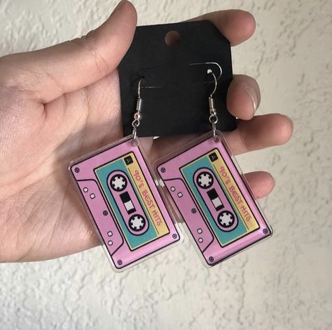 Mixtape Cassette, Shrinky Dink Earrings, Shrink Plastic Jewelry, Weird Jewelry, Shrinky Dink, Quirky Earrings, Plastic Earrings, Funky Earrings, Plastic Jewelry