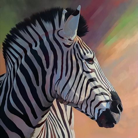 Oil on canvas Flamingo Acrylic Painting, Zebra Drawing, Colorful Animal Paintings, Photorealism Art, Zebra Painting, Animals And Birds, Bird Canvas, Acrylic Artwork, Draw Art