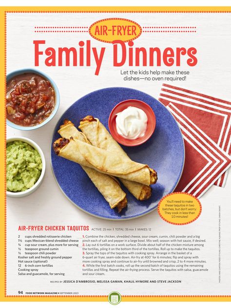 Air Fryer Chicken Taquitos, Kids Oven, Chicken Taquitos, Air Fried Food, Food Network Magazine, Eat To Live, Air Fryer Chicken, Fried Food, Rotisserie Chicken