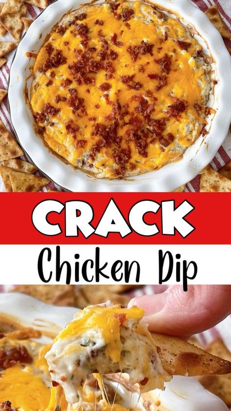 Delight your taste buds with a comforting and irresistible Warm Crack Chicken Dip. This cheesy and creamy dip is packed with tender chicken, crispy bacon, and a blend of flavorful seasonings. Perfectly melty and served hot, it's the ultimate appetizer that will leave everyone coming back for more. This dip is sure to be a crowd favorite. Serve it with toasted baguette slices, tortilla chips, or crunchy veggies for a deliciously satisfying treat. Chicken Cheese Dip, Spicy Buffalo Chicken Dip, Bacon Ranch Dip, Panini Recipes Chicken, Chicken Dip Recipe, Chicken Dip, Chicken Dips, Chicken Bacon Ranch, Buffalo Chicken Dip