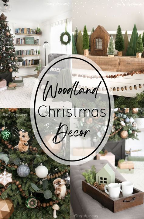 Woodland Christmas Tree Theme, Cabin In The Woods Christmas Decor, Christmas Decor Woodland, Christmas Woodland Decor, Winter Woodland Christmas Tree, Winter Forest Decorations Christmas Decor, Woodland Christmas Tablescapes, Woodland Tree Christmas, Woodland Theme Christmas