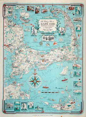 The Wifestyle Files: Found! Cape Cod Pictorial Map c 1950's - 60's Marthas Vinyard, Cape Cod Decor, Map Illustrations, App Dashboard, Cape Cod Map, Nantucket Massachusetts, History Posters, Pictorial Maps, Cap Vert