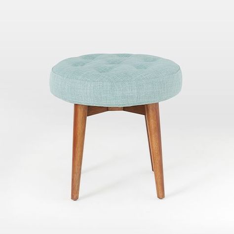 Mid-Century Upholstered Stool | west elm Scandinavian Office Interior, Diy Stools, Midcentury Bedroom, Mid Century Nursery, Mid Century Buffet, Mid Century Stools, Golden Furniture, Stool Ottoman, Reupholster Chair