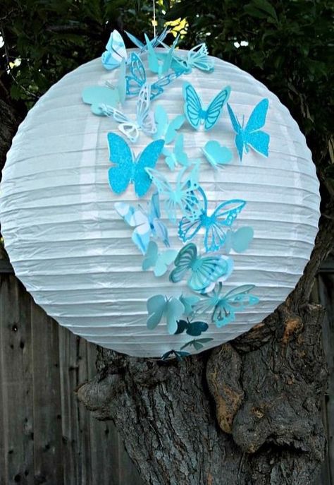 Butterfly Sweet 16, Butterfly Lantern, Butterfly Wedding Decorations, Butterfly Themed Birthday Party, Butterfly Theme Party, Blue Sweet 16, Butterfly Party Decorations, White Paper Lanterns, Paper Lantern Decor