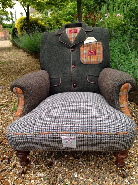 05-Harris-Tweed-Crombie-RescuedRetroVintage-Upcycled-Vintage-Armchairs-&-Chairs-www-designstack-co Vintage Overcoat, Tweed Overcoat, Upholstered Chair, Funky Furniture, Creative Furniture, Armchair Vintage, Furniture Upholstery, Harris Tweed, Redo Furniture