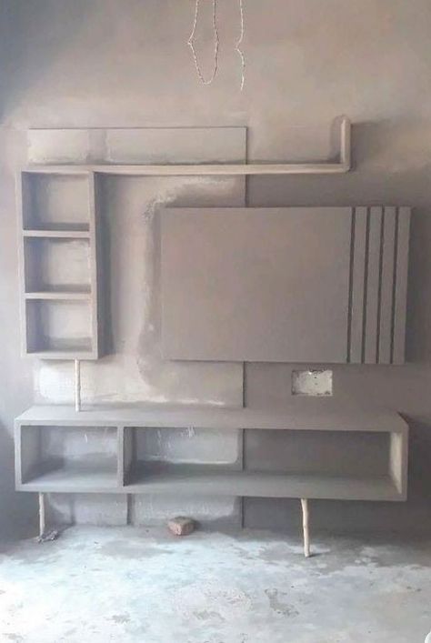 Cement TV Shelf Designs Cupboard Design For Hall, Almirah Designs For Bedroom, Shelf Designs For Hall, Tv Shelf Design, Tv Cupboard Design, Arch Designs For Hall, House Structure, Wall Wardrobe Design, Single Floor House Design