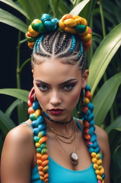 Stunning Afro Hair Ideas for Women Edc Hair, Braids Y2k, Medium Size Braids, Looks Festival, Rave Braids, Hair Ideas For Women, Cornrow Braids, Cc Hair, Cornrows Styles