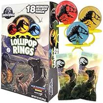 Jurassic World Birthday Party, Lollipop Ring, Jurassic Park Birthday, Hard Candy Lollipops, Individually Wrapped Candy, Wrapped Candy, Candy Birthday, Candy Birthday Party, Dinosaur Theme Party