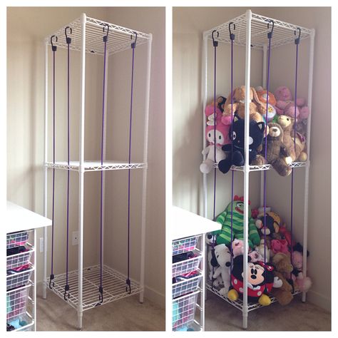 Ceiling Stuffed Animal Storage, Pvc Stuffed Animal Storage, Pvc Toy Storage, Stuffed Animal Cage Diy Bungee Cord, Animal Zoo Storage Diy, Ways To Organize Stuffed Animals, Cute Ways To Store Stuffed Animals, How To Store Stuffed Animals, Stuffed Animal Display Ideas