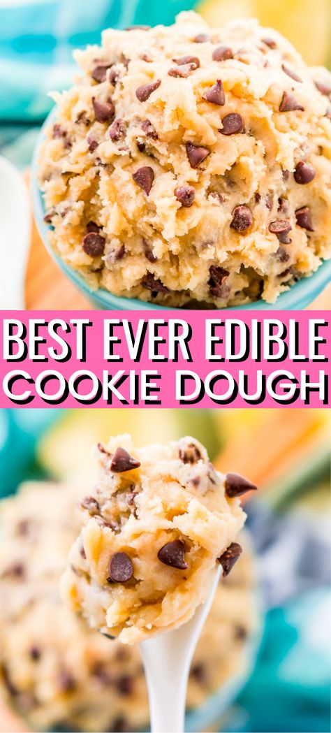 Best Cookie Dough Recipe Baking, Diy Edible Cookie Dough For One, Chocolate Chip Dough Edible, Edible Cookie Dough Recipe Without Milk, Recipe For Edible Cookie Dough, Edible Cookie Dough Recipe No Milk, Yummy Edible Cookie Dough, Edible Cookie Recipes, Snacks To Make With Chocolate Chips