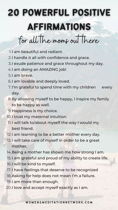 60 Powerful Affirmations for Moms - Women's Meditation Network Affirmation For Moms, Magical Affirmations, Protection Sigils, Power Thoughts, Powerful Affirmations, Motivational Stories, Words Matter, Im Grateful, Achieving Goals