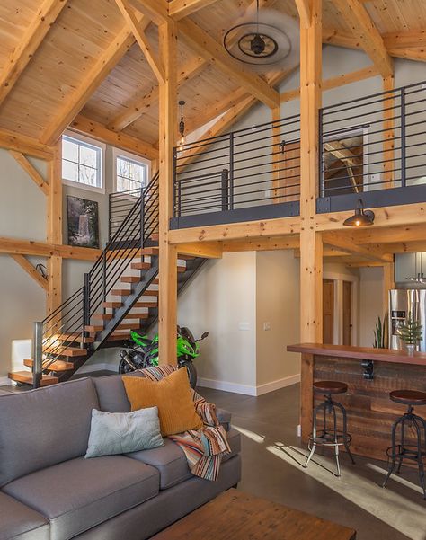 Settlement Post & Beam | Gallery Barn House Interior, Black Barndominium, Barn Loft, Pole Barn House Plans, Timber Frame Homes, Barn Style House, Post And Beam, Metal Building Homes, Pole Barn Homes