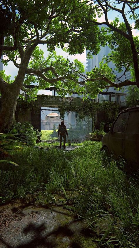 The last of us The Last Of Us Forest, The Last Of Us Scenery Wallpaper, Green Apocalypse Aesthetic, The Last Of Us Scenery, Tlou Aesthetic, Apocalypse Landscape, Post Apocalyptic City, Dark Jungle, Apocalypse Aesthetic