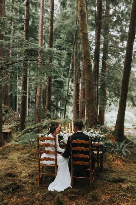 Forest Elopement Decor, Forks Washington Wedding, Moody Elopment, Forest Elopement Ceremony, Forestcore Wedding, Whimsical Elopement, Elopement Table, Ceremony Circle, Nature Elopement