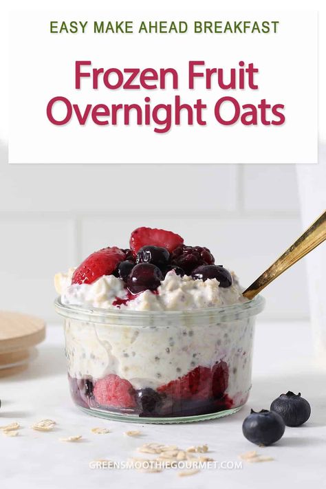 Overnight oats with frozen fruit are a speedy way to a fruity healthy breakfast. This mix of rolled oats, milk, and frozen berries can be prepared in minutes and made ahead so you can stock breakfast in the refrigerator to grab and go. Add chia seeds and yogurt for more protein. Berries Overnight Oats, Chia Seeds And Yogurt, Overnight Oats With Frozen Fruit, Chia Seed Yogurt, Oats Milk, Frozen Breakfast, Frozen Berries, More Protein, Frozen Fruits