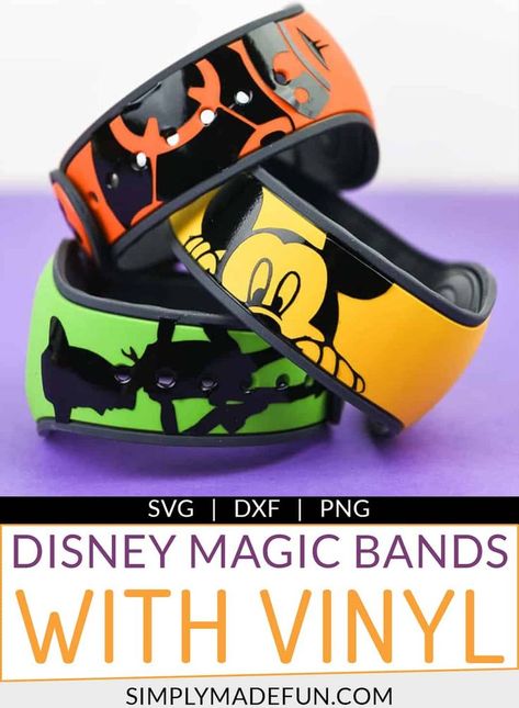 Decorate your Disney Magic Bands with personalized vinyl decals the easy way! The step-by-step video tutorial will show you how to design your decals in the Silhouette Software. Download the Magic Band template on the blog and start crafting! | simplymadefun.com #vinyltip #vinylprojects #crafttutorials #crafts #silhouettecameo #svgcutfiles via @simplymadefun Disney Magic Bands Decorating, Disney Magic Bands Diy, Magic Bands Decorated, Disney Bands, Disney Cricut, Magic Band Decals, Disney Surprise, Disney Magic Bands, Stencil Vinyl