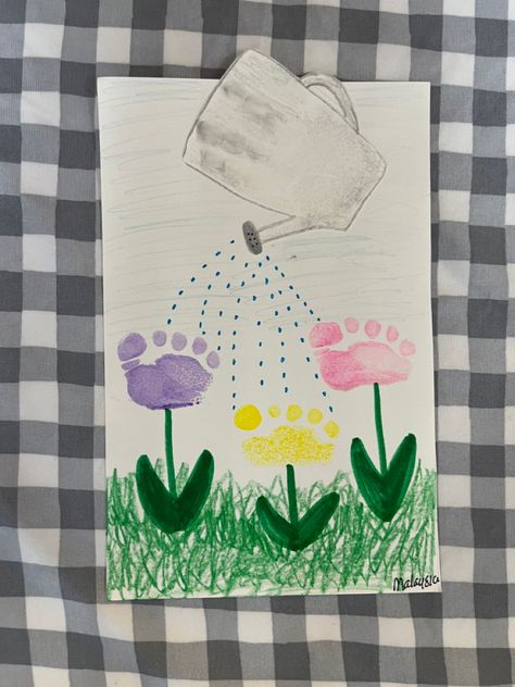 Planting Art For Toddlers, Infant Spring Crafts Daycare, Garden Crafts For Infants, Growing Gardens Infant Theme, Spring Infant Art, Gardening Crafts For Toddlers, Roses Tatoos, Watering Can Craft, Flower Preschool